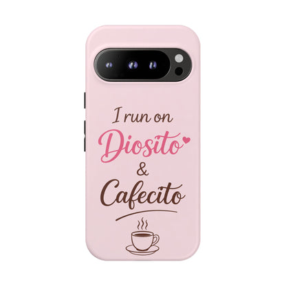 I Run on Diosito y Cafecito Phone Case, Pink Aesthetic Latina Faith Coffee Case, Girly Protective iPhone Samsung Cover