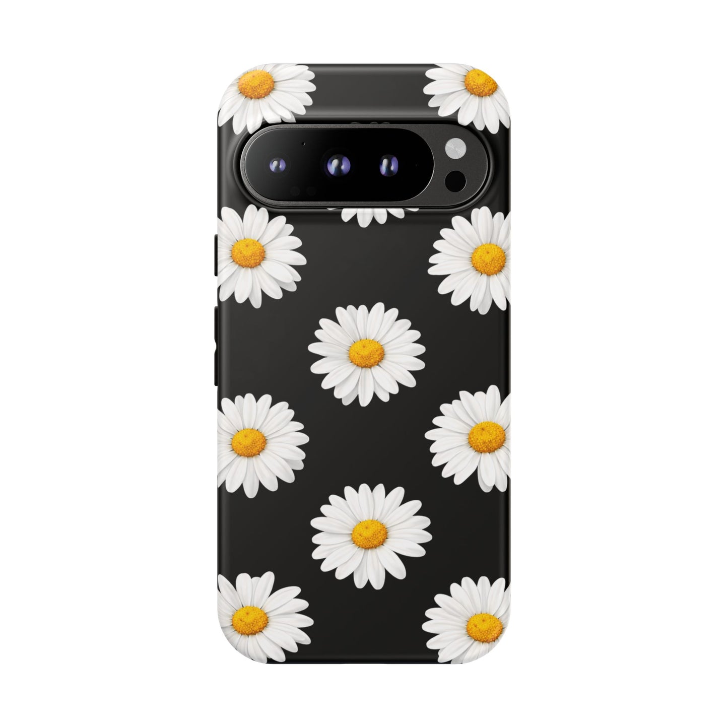 Black Daisy Floral Tough Phone Case – Cute Protective Cover for Iphone, Samsung Galaxy and Pixel