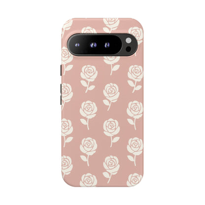 White Rose Pattern Tough Phone Case | Elegant Floral Aesthetic Case for Iphone, Samsung Galaxy and Pixel