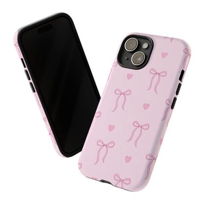Pink Bow Heart Aesthetic Phone Case – Coquette Cute Tough Cover