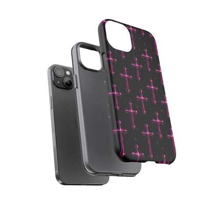 Neon Pink Cross Pattern Phone Case | Tough Protective Case for Iphone, Samsung Galaxy and Pixel