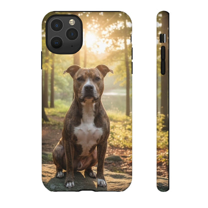 Pitbull Portrait Phone Case | Dog Lover Tough Case, Sunset Forest