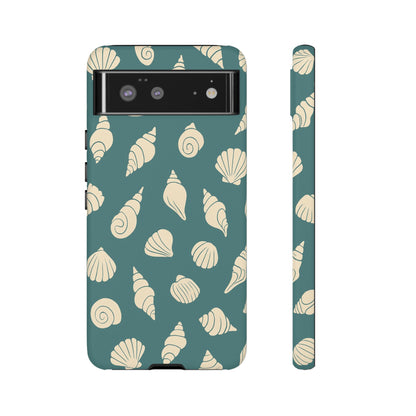 Seashell Pattern Phone Case | Teal Coastal Shells Tough Case for Iphone, Samsung Galaxy and Pixel