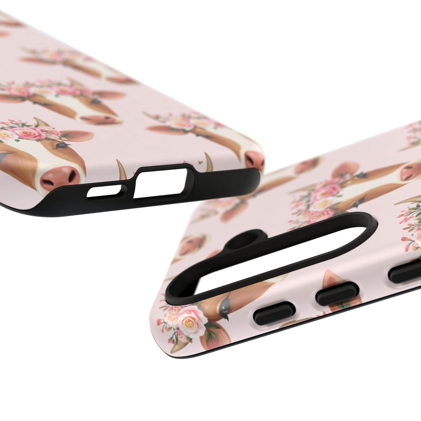 Floral Cow Phone Case – Cute Pink Cow Print Tough Protective Case for Iphone, Samsung Galaxy and Pixel