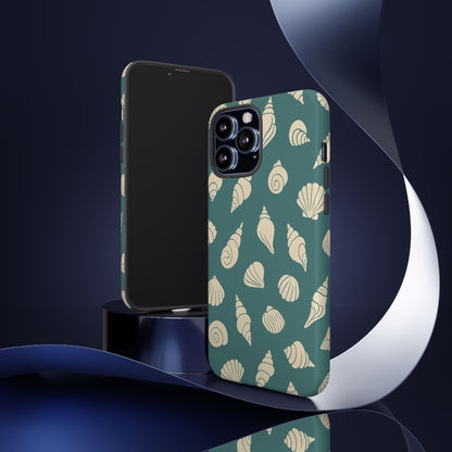 Seashell Pattern Phone Case | Teal Coastal Shells Tough Case for Iphone, Samsung Galaxy and Pixel