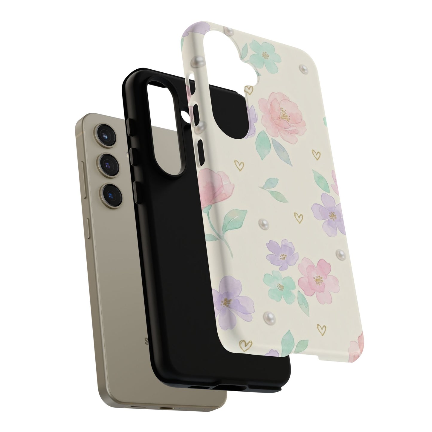 Pastel Floral Phone Case – Coquette Watercolor Flower Hearts Tough Case (iPhone, Samsung, Pixel)