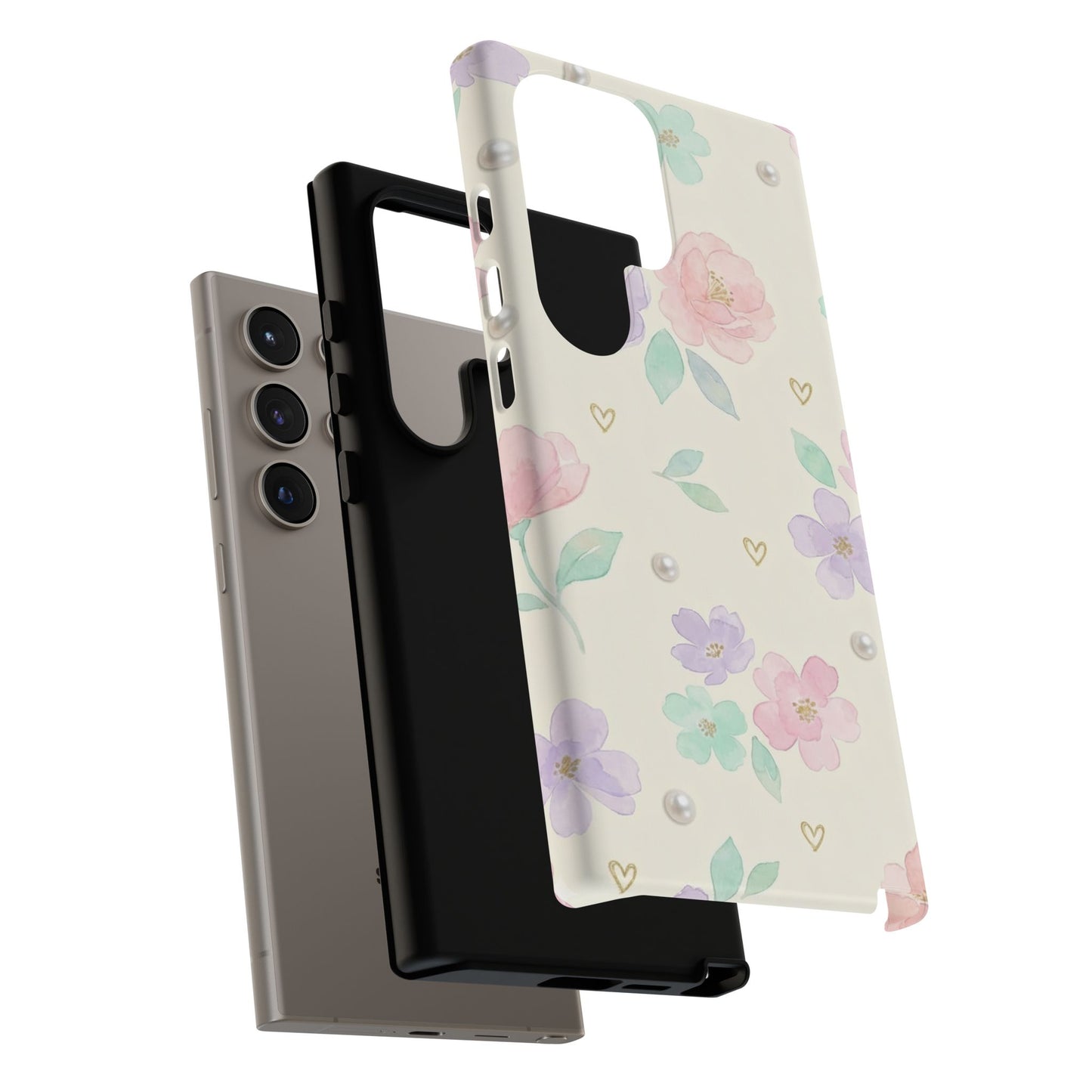 Pastel Floral Phone Case – Coquette Watercolor Flower Hearts Tough Case (iPhone, Samsung, Pixel)