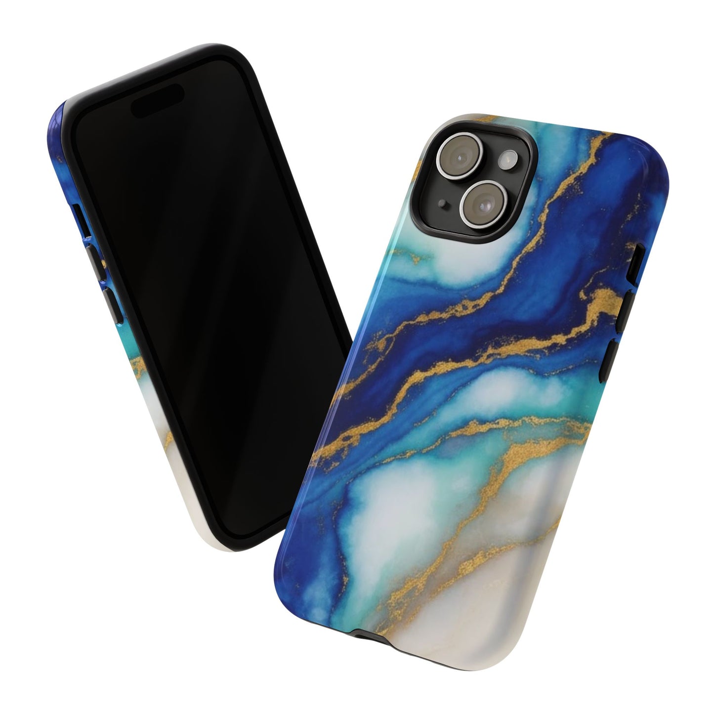 Blue & Gold Marble Phone Case – Luxury Resin Art Tough Case (iPhone, Samsung, Pixel)