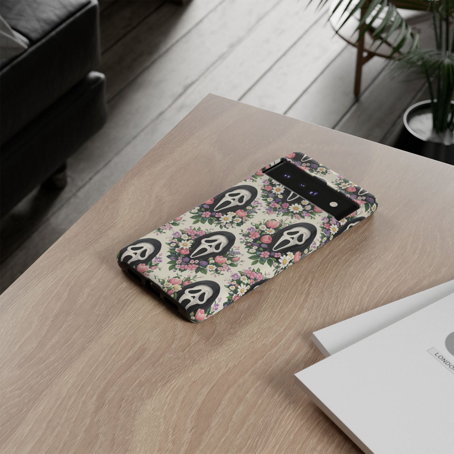 Floral Ghost Face Aesthetic Phone Case – Cute Spooky Tough Cover