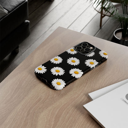Black Daisy Floral Tough Phone Case – Cute Protective Cover for Iphone, Samsung Galaxy and Pixel