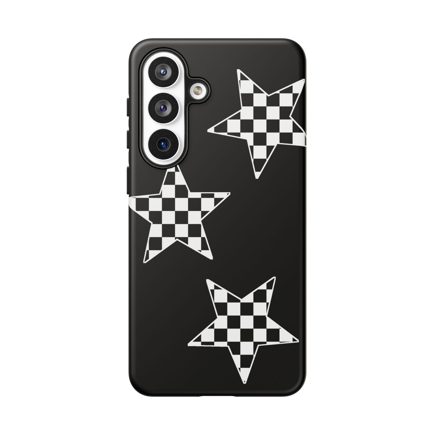 Checkered Star Tough Phone Case – Black Retro Graphic Protective Cover for Iphone, Samsung Galaxy and Pixel