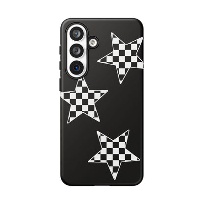 Checkered Star Tough Phone Case – Black Retro Graphic Protective Cover for Iphone, Samsung Galaxy and Pixel