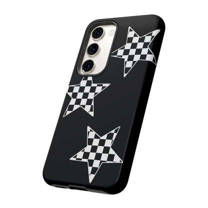 Checkered Star Tough Phone Case – Black Retro Graphic Protective Cover for Iphone, Samsung Galaxy and Pixel