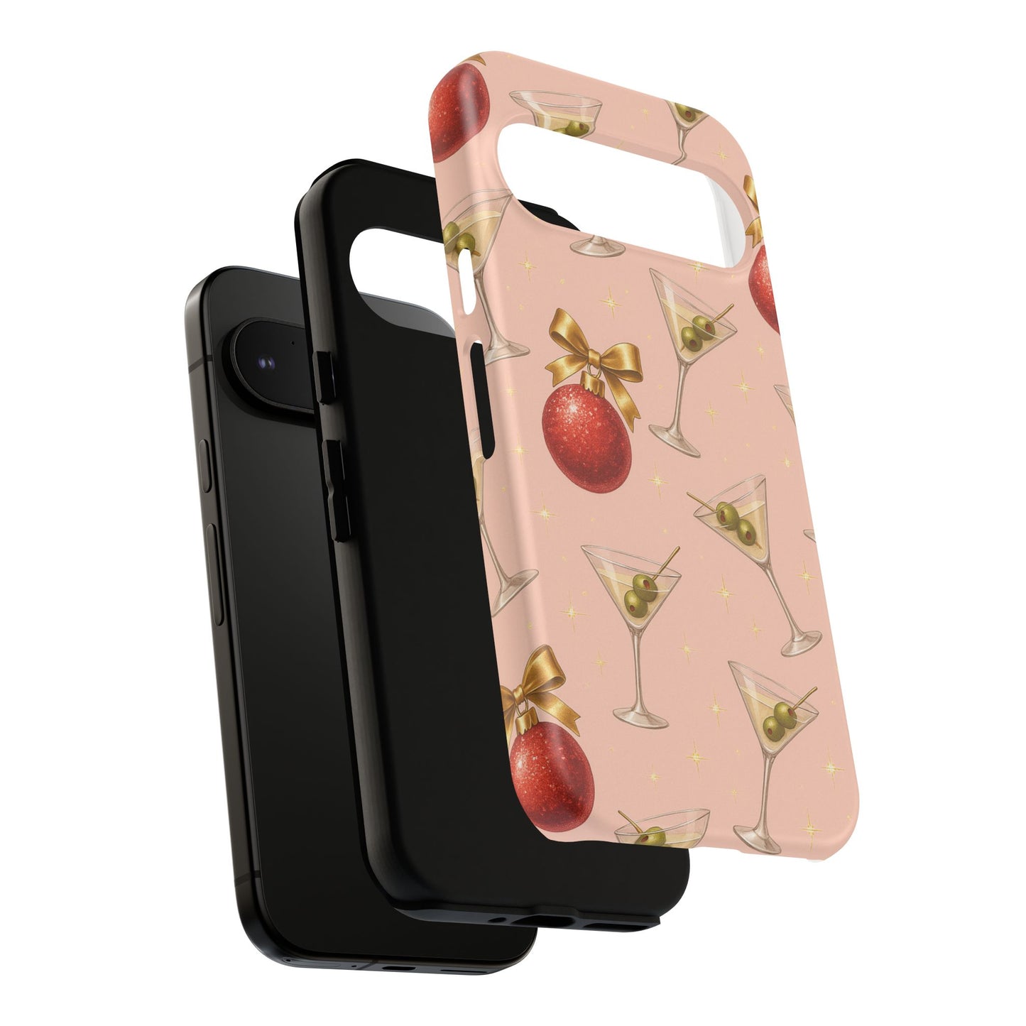 Cocktail Ornament Phone Case – Pink Martini & Cherry Pattern | Glossy or Matte for Iphone, Samsung Galaxy and Pixel