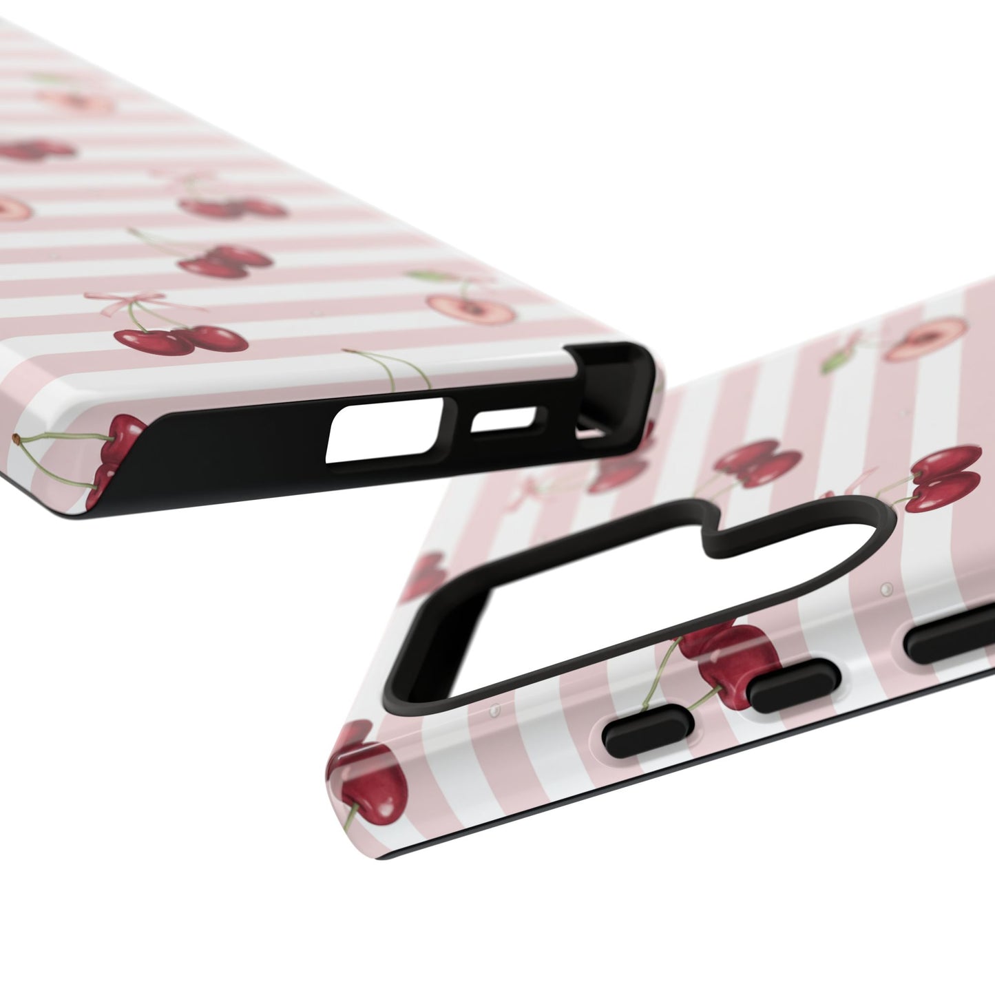 Pink Cherry Stripe Phone Case | Cute Coquette Aesthetic Protective Tough Case