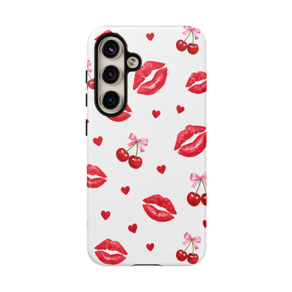 Red Lips & Cherry Phone Case – Y2K Retro Aesthetic Tough Cover