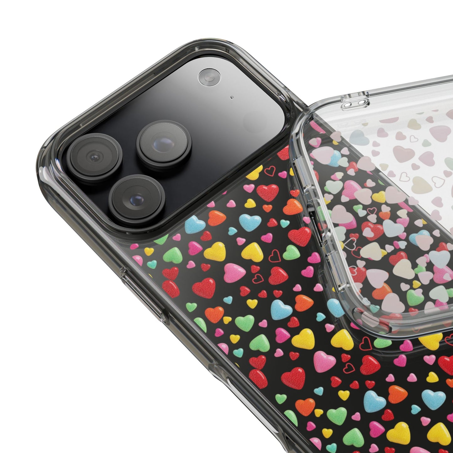 Colorful Heart Clear Phone Case | Impact-Resistant Valentine Aesthetic Case