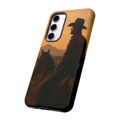 Western Cowboy Sunset Phone Case | Horse Rider Desert Aesthetic Tough Protective Case