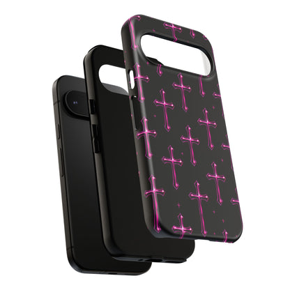 Neon Pink Cross Pattern Phone Case | Tough Protective Case for Iphone, Samsung Galaxy and Pixel
