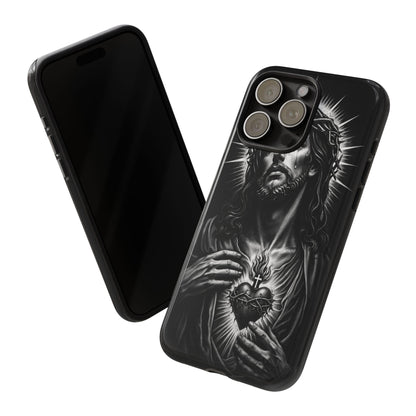 Jesus Sacred Heart Phone Case Black White Christian Faith Aesthetic