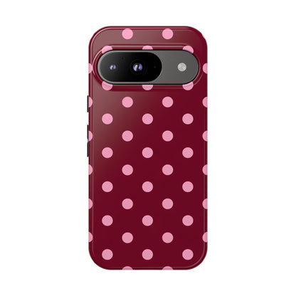 Pink Polka Dot Phone Case – Cute Aesthetic Tough Protective Phone Cover for Iphone, Samsung Galaxy and Pixel