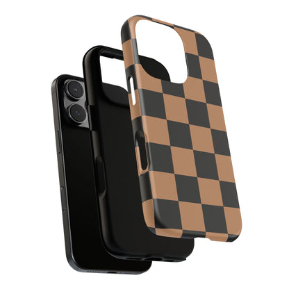 Brown Checkered Phone Case | Aesthetic Checkerboard iPhone & Samsung Tough Case
