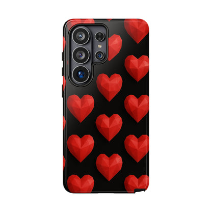 Red Heart Phone Case – Geometric Heart Pattern Tough Case (Black)