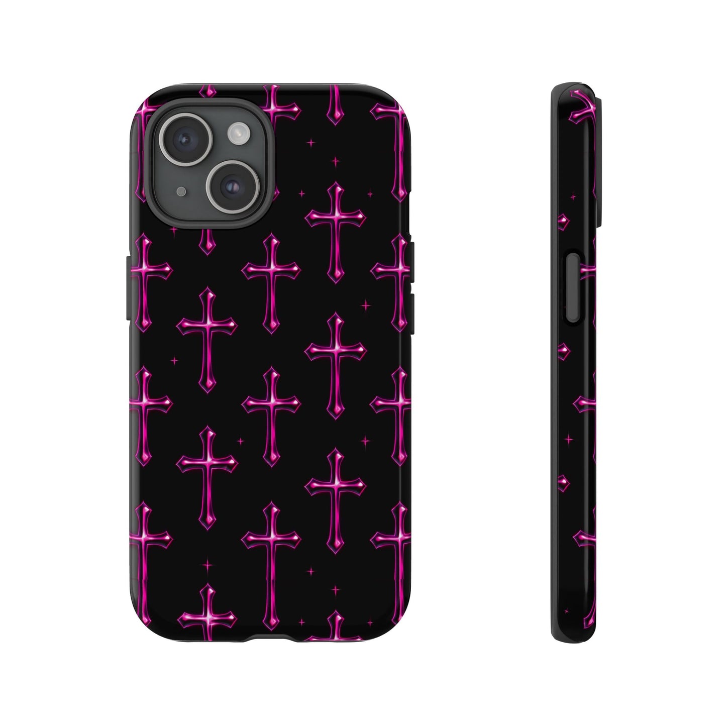 Neon Pink Cross Pattern Phone Case | Tough Protective Case for Iphone, Samsung Galaxy and Pixel