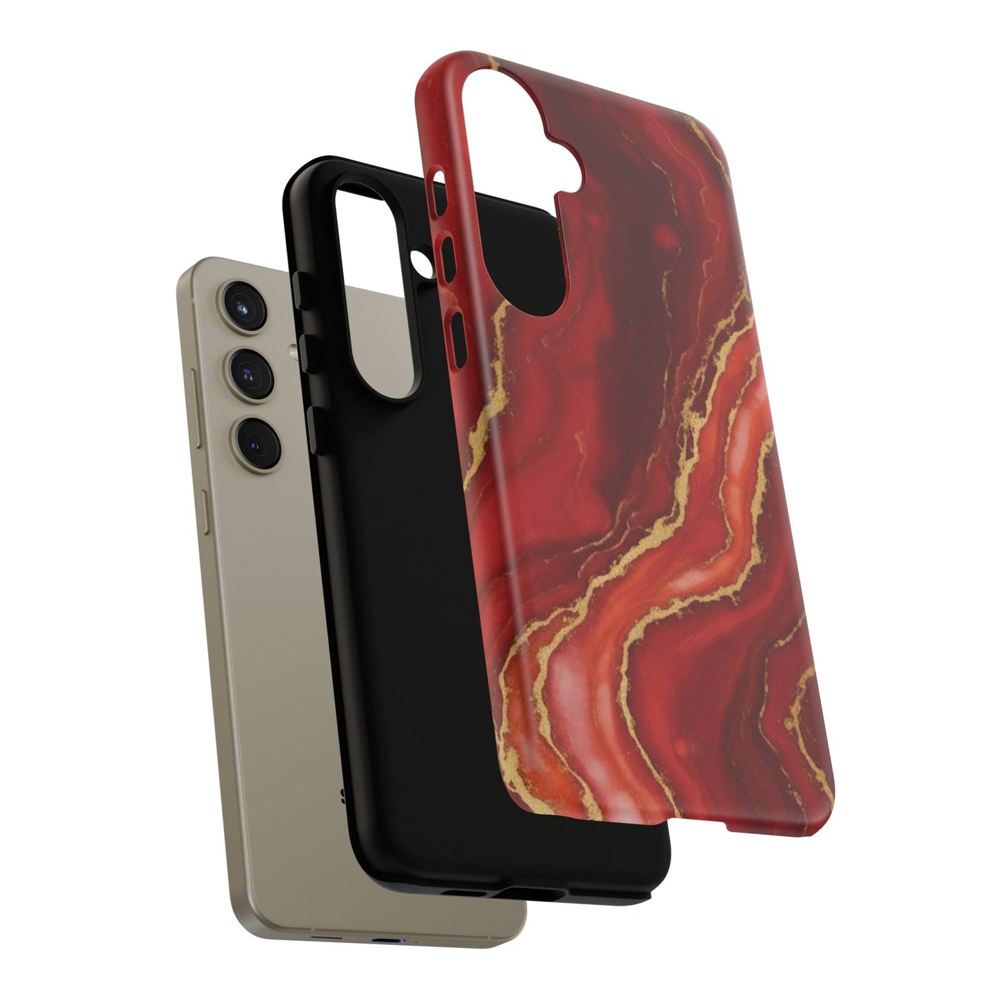 Red Agate Marble Phone Case with Gold Veins – Luxury Tough iPhone & Samsung Case