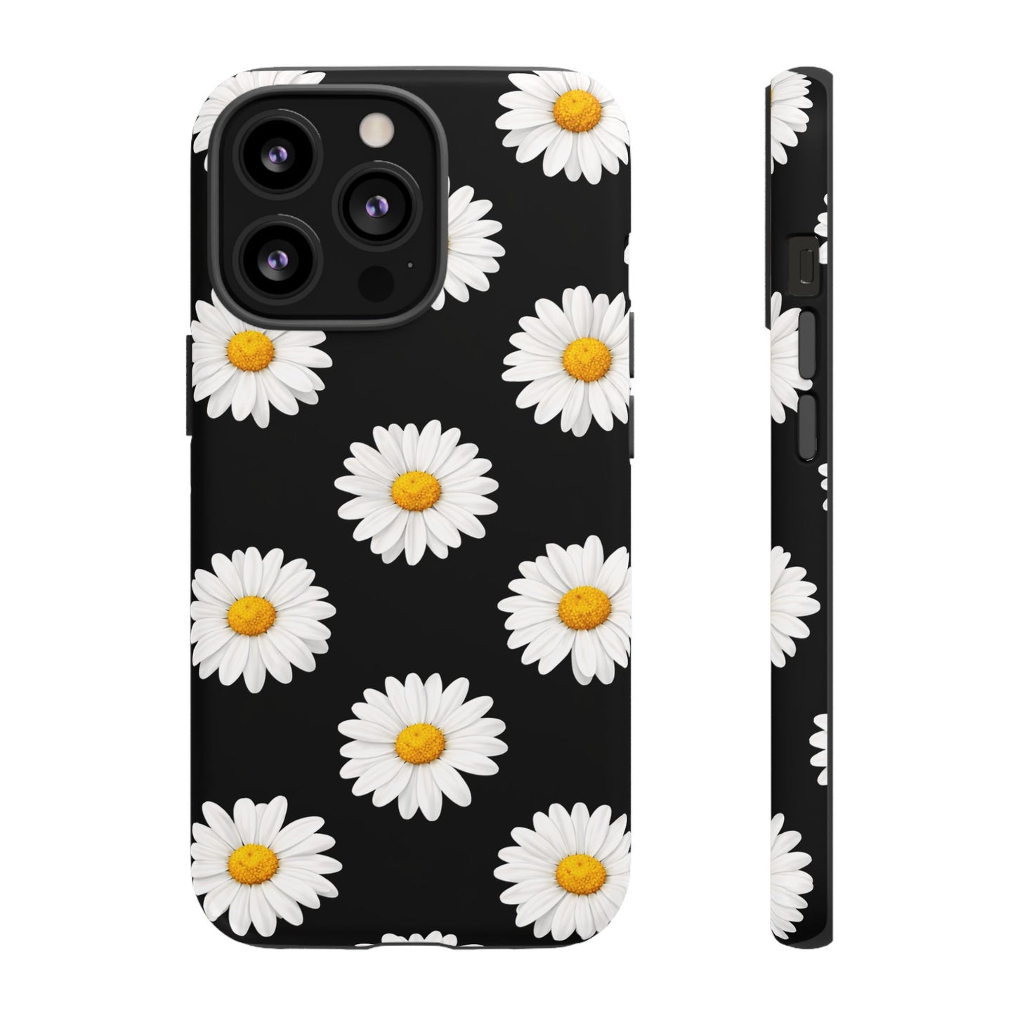 Black Daisy Floral Tough Phone Case – Cute Protective Cover for Iphone, Samsung Galaxy and Pixel