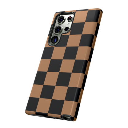 Brown Checkered Phone Case | Aesthetic Checkerboard iPhone & Samsung Tough Case