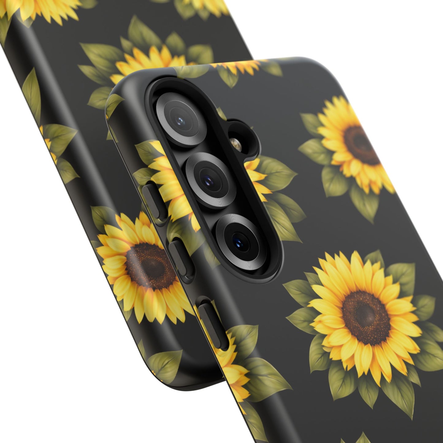 Sunflower Floral Tough Phone Case – Black Background Protective Cover for Iphone, Samsung Galaxy and Pixel