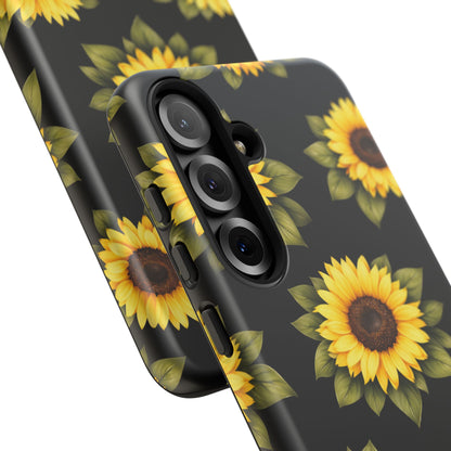 Sunflower Floral Tough Phone Case – Black Background Protective Cover for Iphone, Samsung Galaxy and Pixel