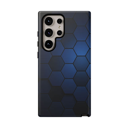 Blue Hexagon Gradient Phone Case | Honeycomb Geometric Tech Aesthetic | Minimalist Tough Case for iPhone & Samsung
