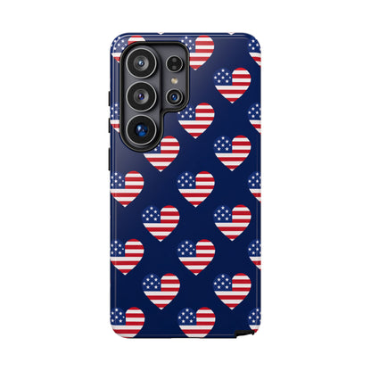 Patriotic American Flag Heart Phone Case – Tough Shockproof, USA Stars & Stripes for Iphone, Samsung Galaxy and Pixel