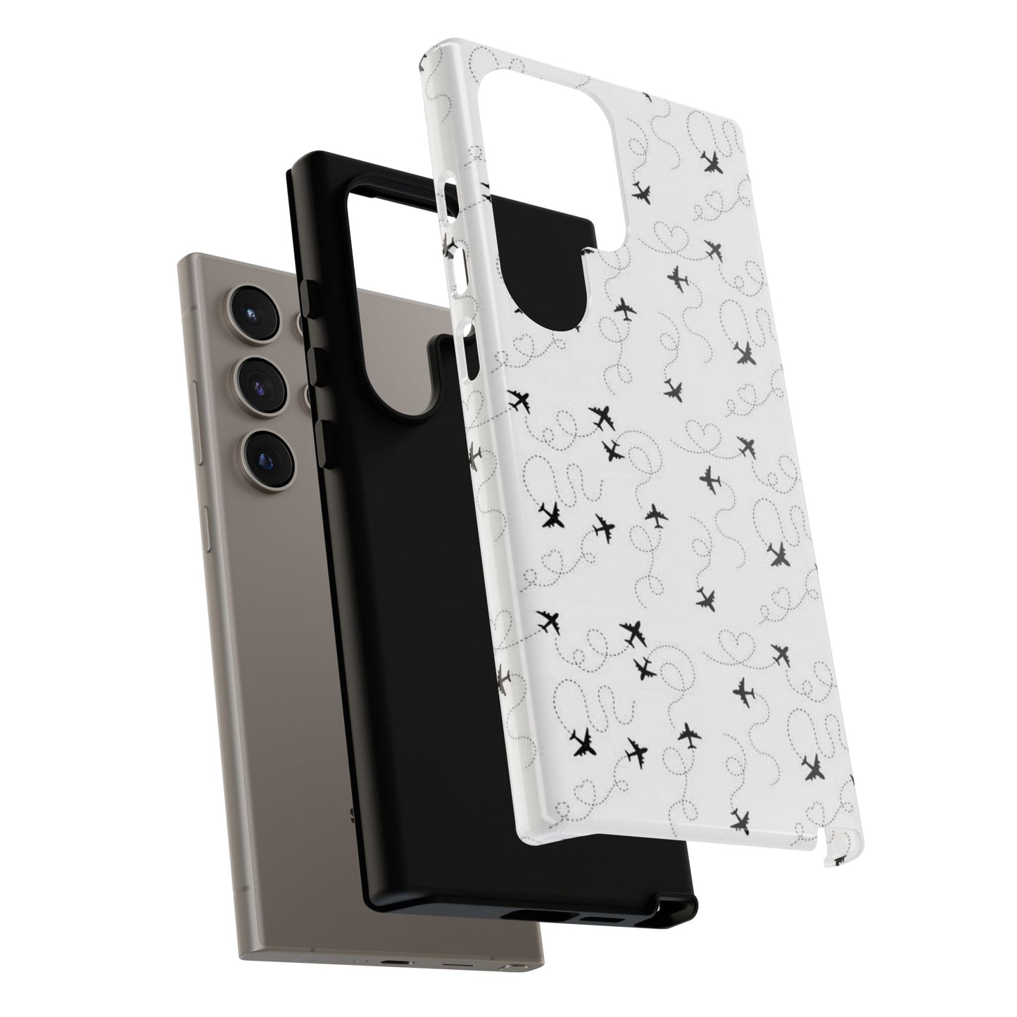 Minimal Paper Airplane Pattern Phone Case – Black White Aesthetic Tough Cover
