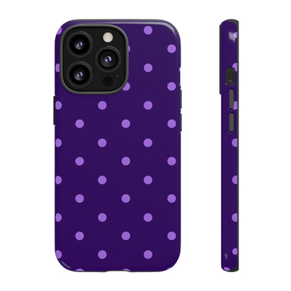 Purple Polka Dot Tough Phone Case – Cute Stylish Durable Protective Cover for Iphone, Samsung Galaxy and Pixel