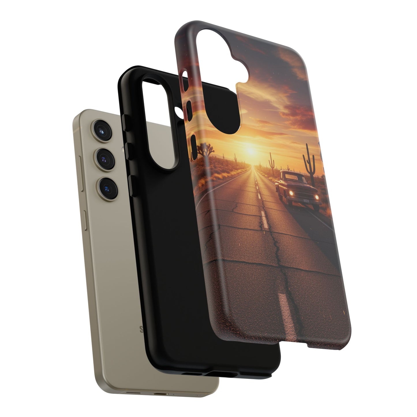 Route 66 Sunset Desert Highway Phone Case – Road Trip Travel Aesthetic Tough Case