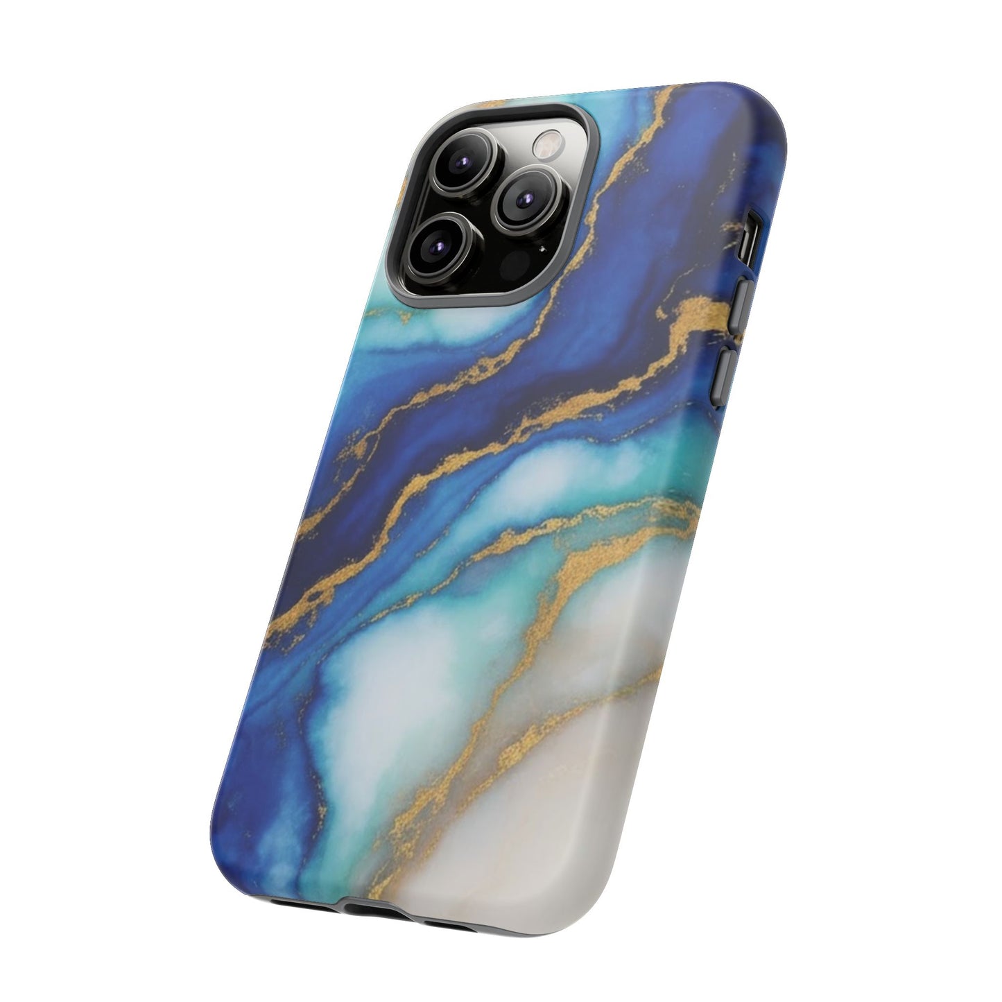 Blue & Gold Marble Phone Case – Luxury Resin Art Tough Case (iPhone, Samsung, Pixel)