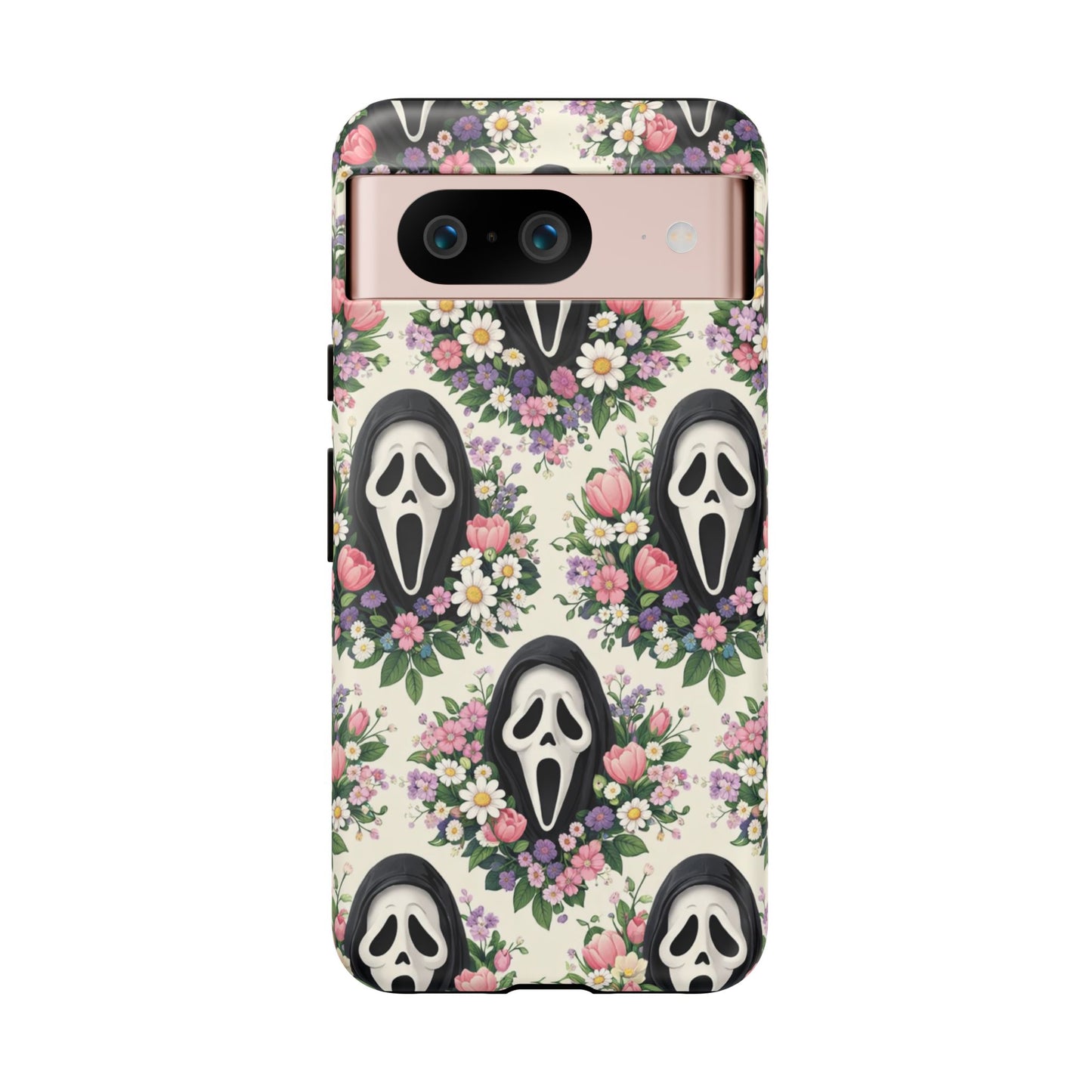 Floral Ghost Face Aesthetic Phone Case – Cute Spooky Tough Cover
