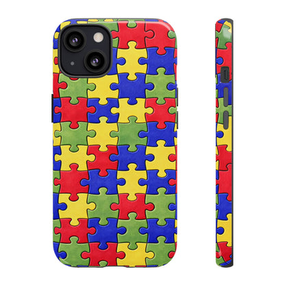 Colorful Puzzle Phone Case, Autism Awareness Jigsaw Design, Tough Protective Case, iPhone & Samsung Case, Vibrant Puzzle Pattern