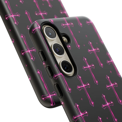 Neon Pink Cross Pattern Phone Case | Tough Protective Case for Iphone, Samsung Galaxy and Pixel