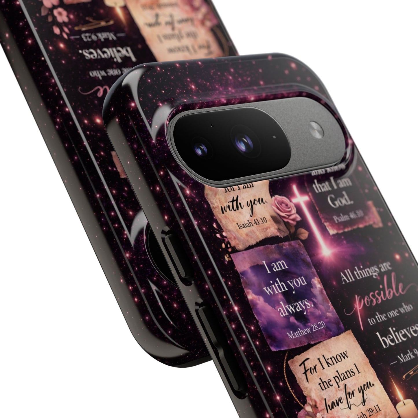 Christian Bible Verse Phone Case Pink Floral Faith Tough Protective Cover Gift
