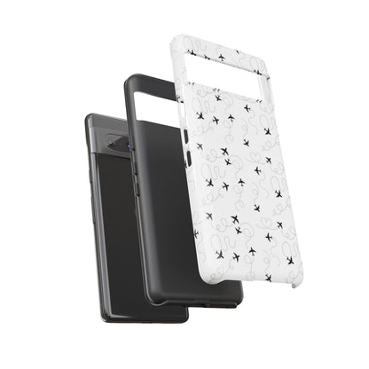 Minimal Paper Airplane Pattern Phone Case – Black White Aesthetic Tough Cover