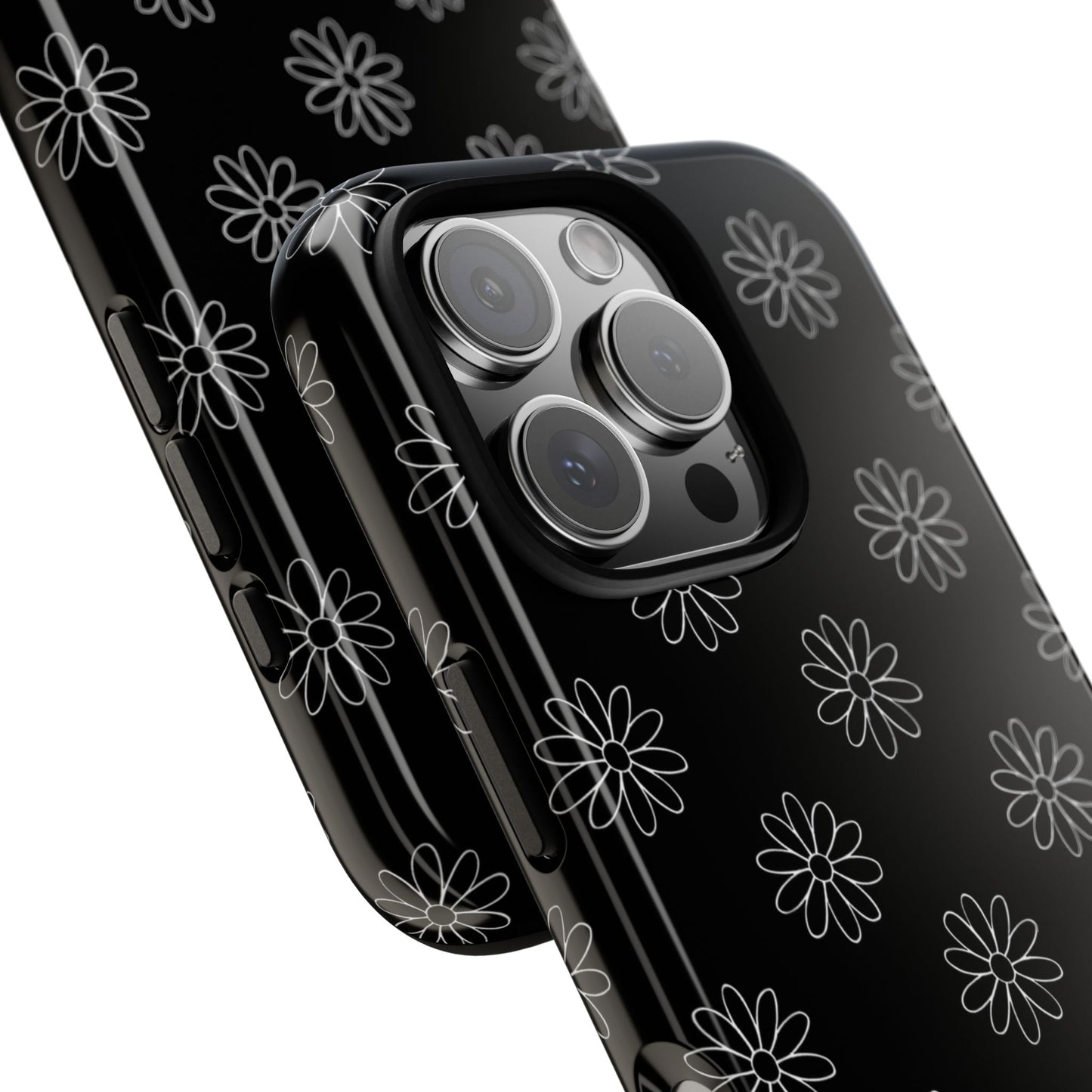 Black Daisy Floral Phone Case – Slim Protective Tough Case for Iphone, Samsung Galaxy and Pixel