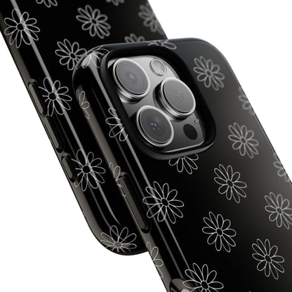 Black Daisy Floral Phone Case – Slim Protective Tough Case for Iphone, Samsung Galaxy and Pixel