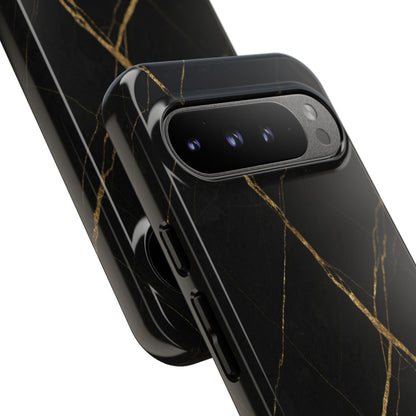 Black Marble Phone Case with Gold Veins – Luxury Minimal Aesthetic Tough Case