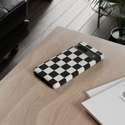Black & White Checkerboard Phone Case – Classic Aesthetic Tough Protective Case