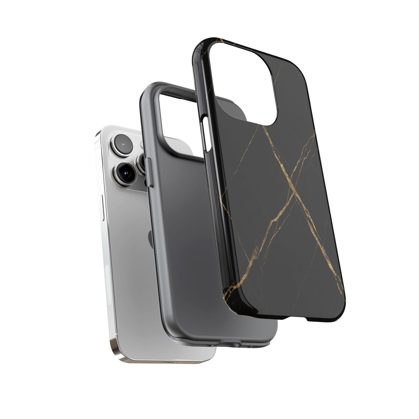 Black Marble Phone Case with Gold Veins – Luxury Minimal Aesthetic Tough Case
