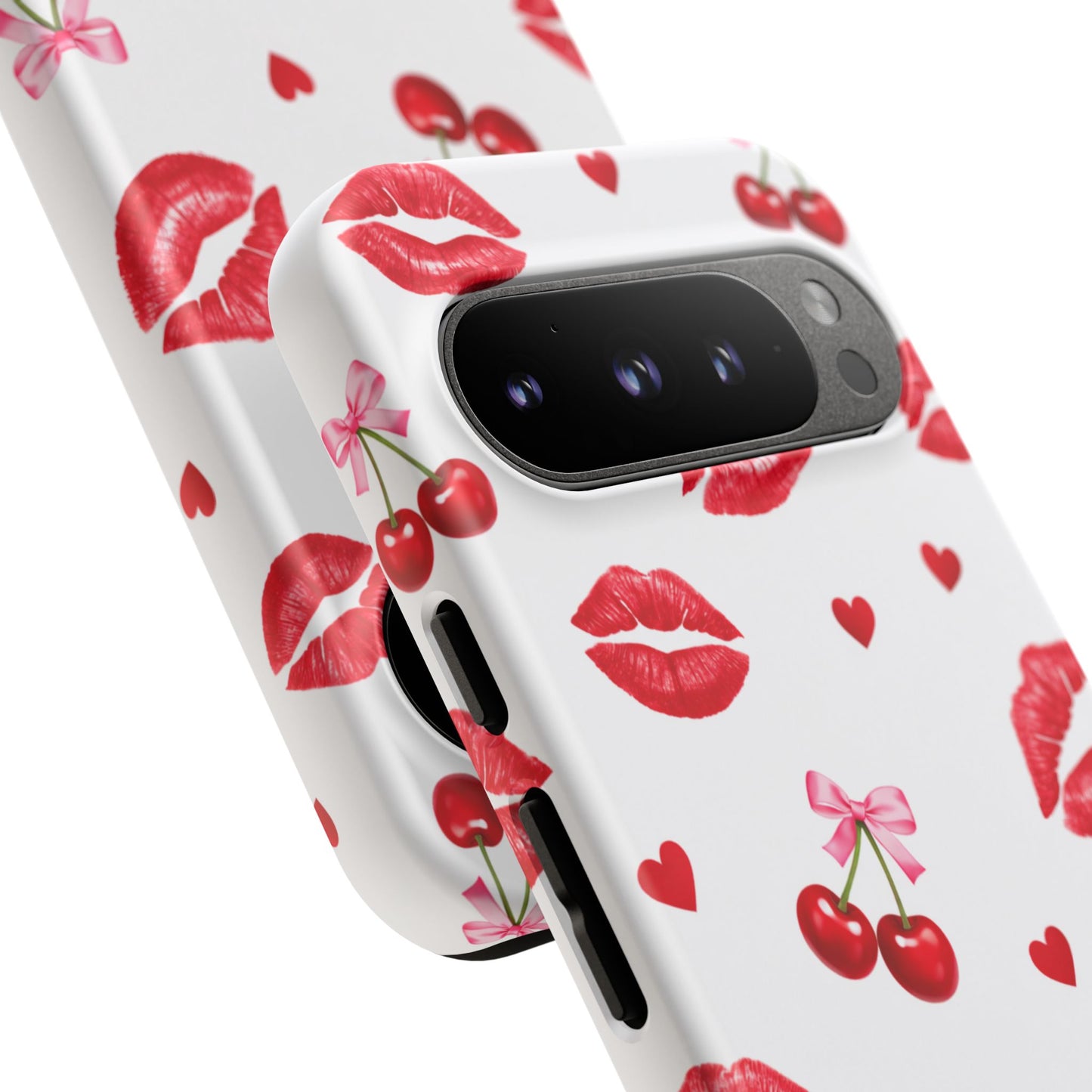 Red Lips & Cherry Phone Case – Y2K Retro Aesthetic Tough Cover